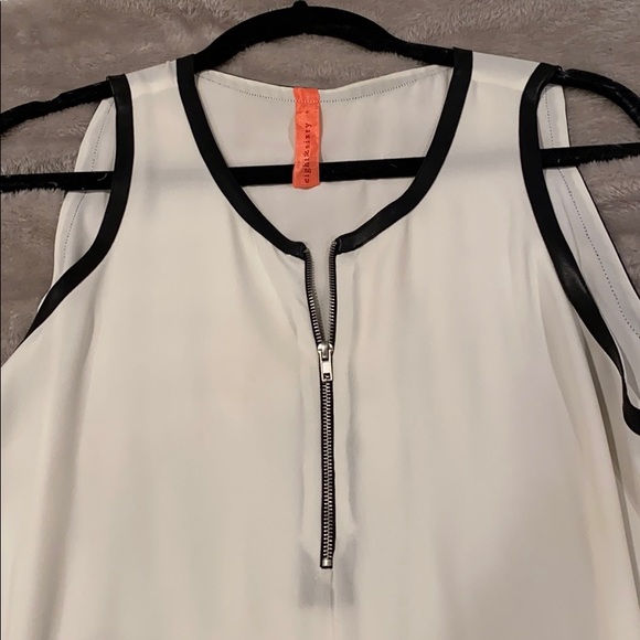 White blouse tank with leather trim - Picture 3 of 3